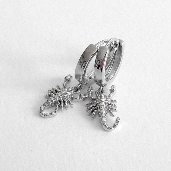 Small Silver Huggie Earrings, Silver Hoop Earrings, Gothic Earrings‌‌‌‌‌‌ - Picture 2 of 4